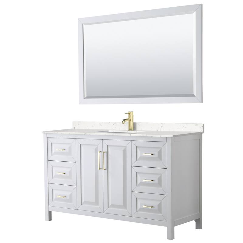 Wyndham Collection Daria 60" Free Standing Single Basin Vanity Set - White / Carrara Cultured Marble Top / Brushed Gold