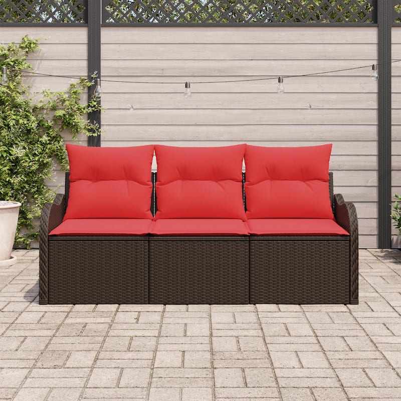 vidaXL 3 Garden Sofa Set with Cushions Black/Brown/Grey Poly Rattan - 69.3 x 24.4 x 27.2