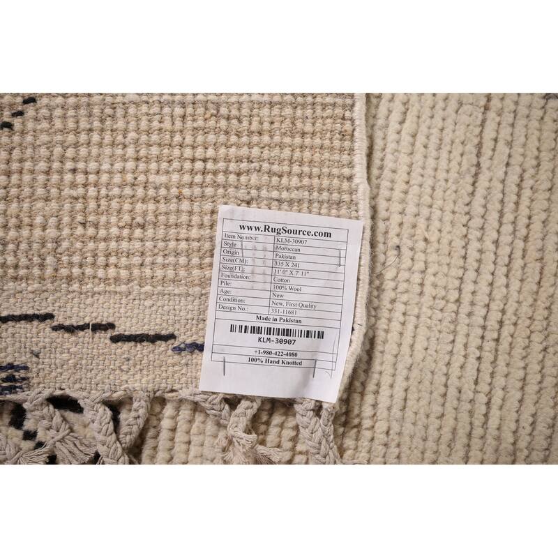 All-Over Trellis Ivory Moroccan Area Rug Handmade Wool Carpet - 7'11"x 11'0"