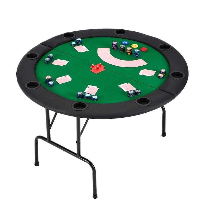 EROMMY Foldable 8 Player Round Poker Table for Home Use with Cup Holders, Casino-Grade Felt Surface, Folding Legs