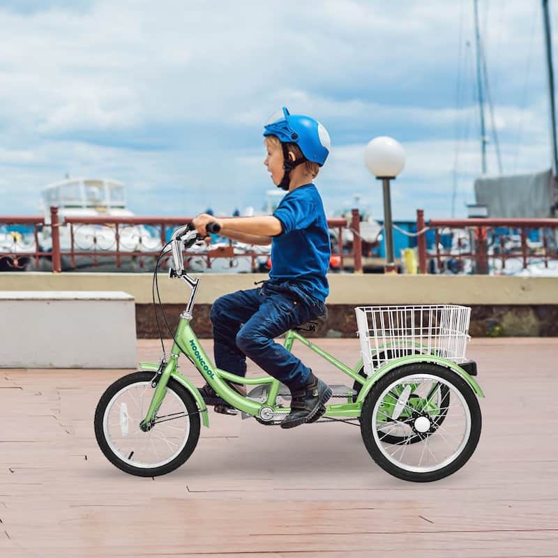 Docred 16" and 24" Tricycle 1-Speed 3 Wheel Trike Bike with Basket - 16" - Green