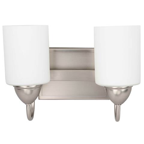 2 Light Vanity Lamp in Brushed Nickel Finish and White Satin Opal Glass - Brushed Nickel Finish