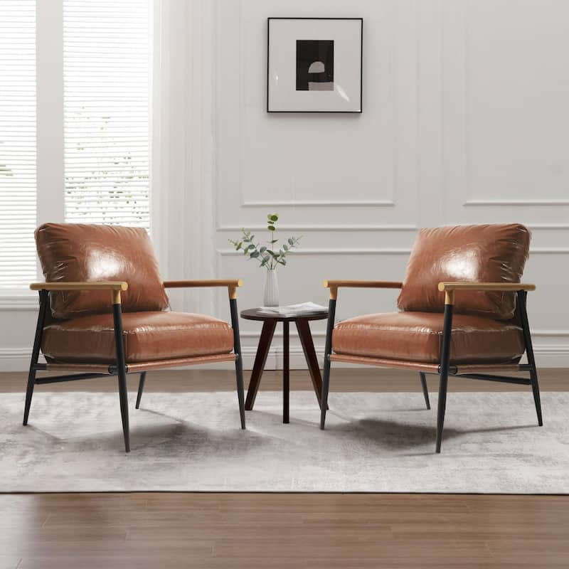 2 Set Upholstered Accent chair Club Chair for Living Room - Stand Leg - Brown Leather