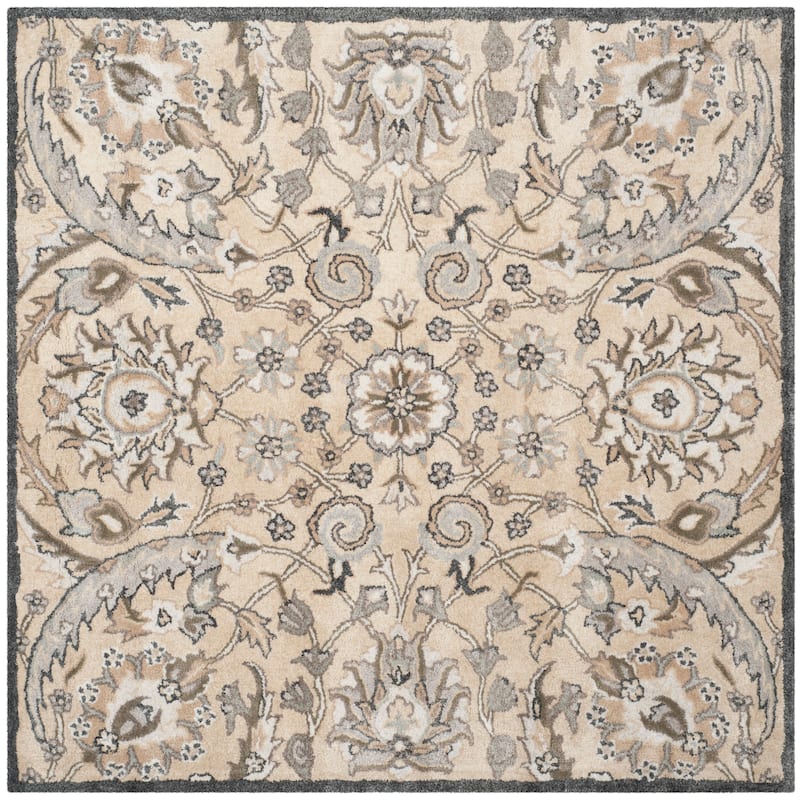SAFAVIEH Handmade Bella Faith Modern Floral Wool Rug - 5' Square - Beige/Multi - Square