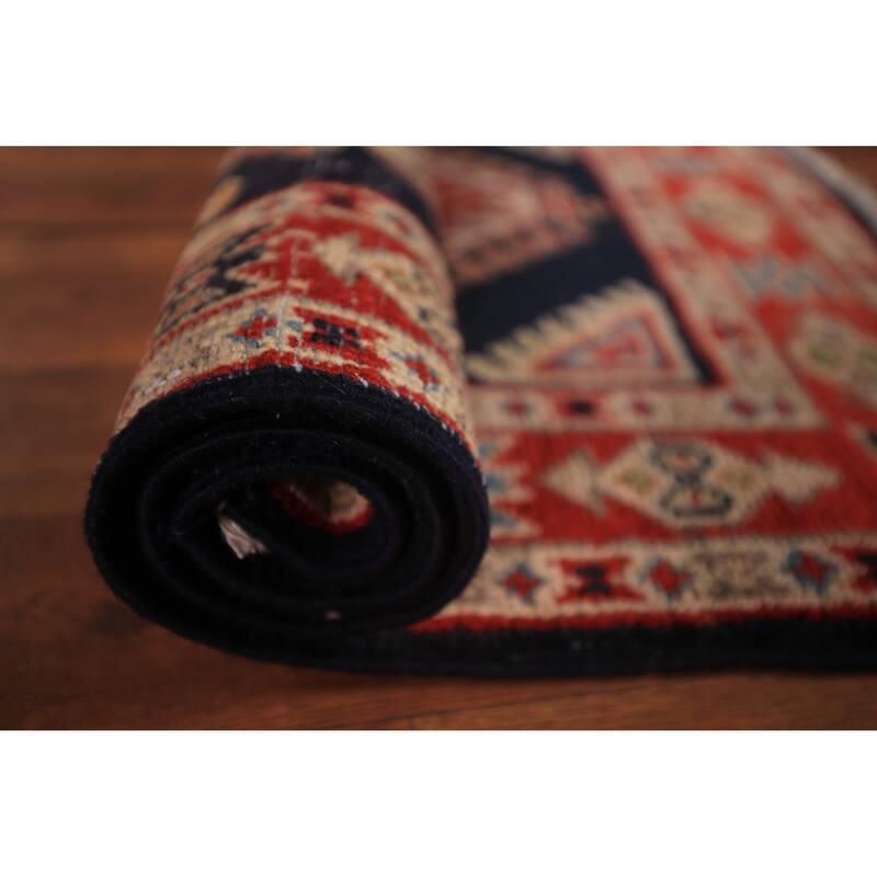 Dark Navy Blue Kazak Oriental Foyer Rug Hand-Knotted Wool Carpet - 2'0" x 3'0"