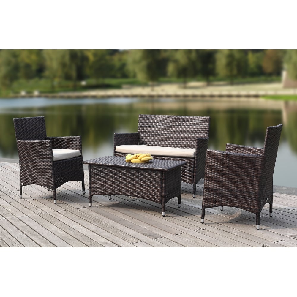 SAFAVIEH Outdoor Simka Brown/ Sand Patio Set (4-Piece) - 43W x 34D x 23H
