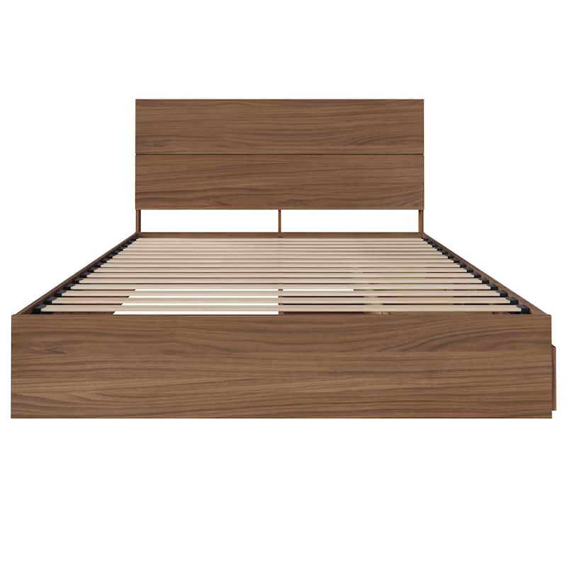 Nexera Storage Bed with Headboard, Walnut