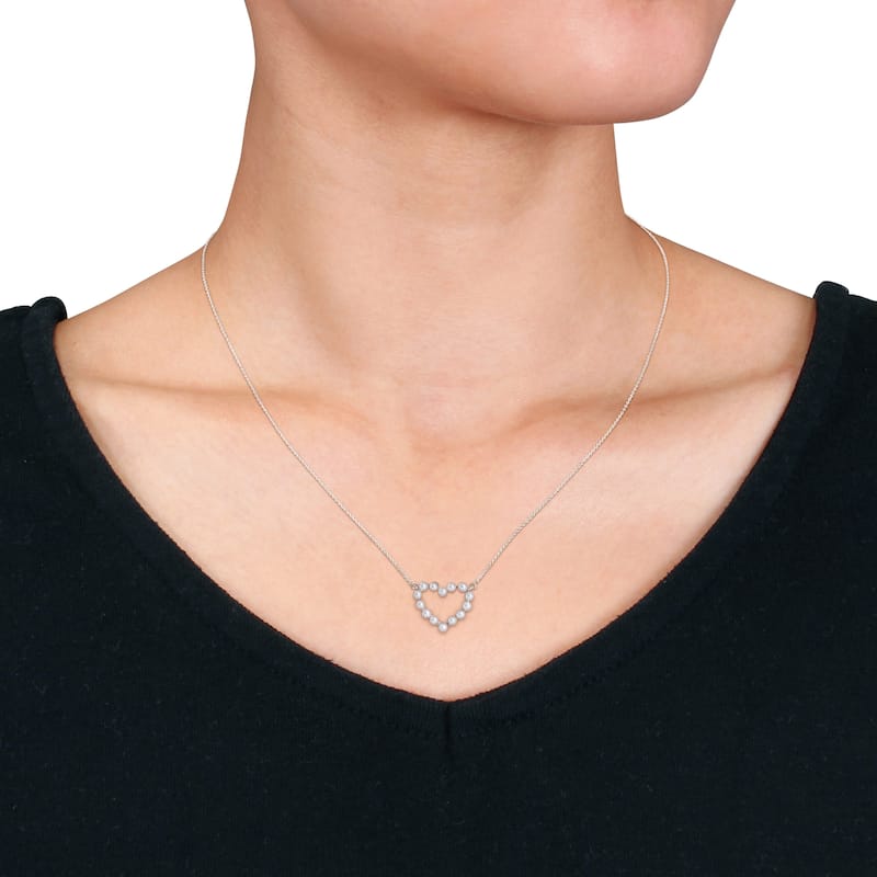 Miadora Cultured Freshwater Pearl Heart Pendant with Chain in 14k White Gold17 in. - 12.3 mm x 16 mm