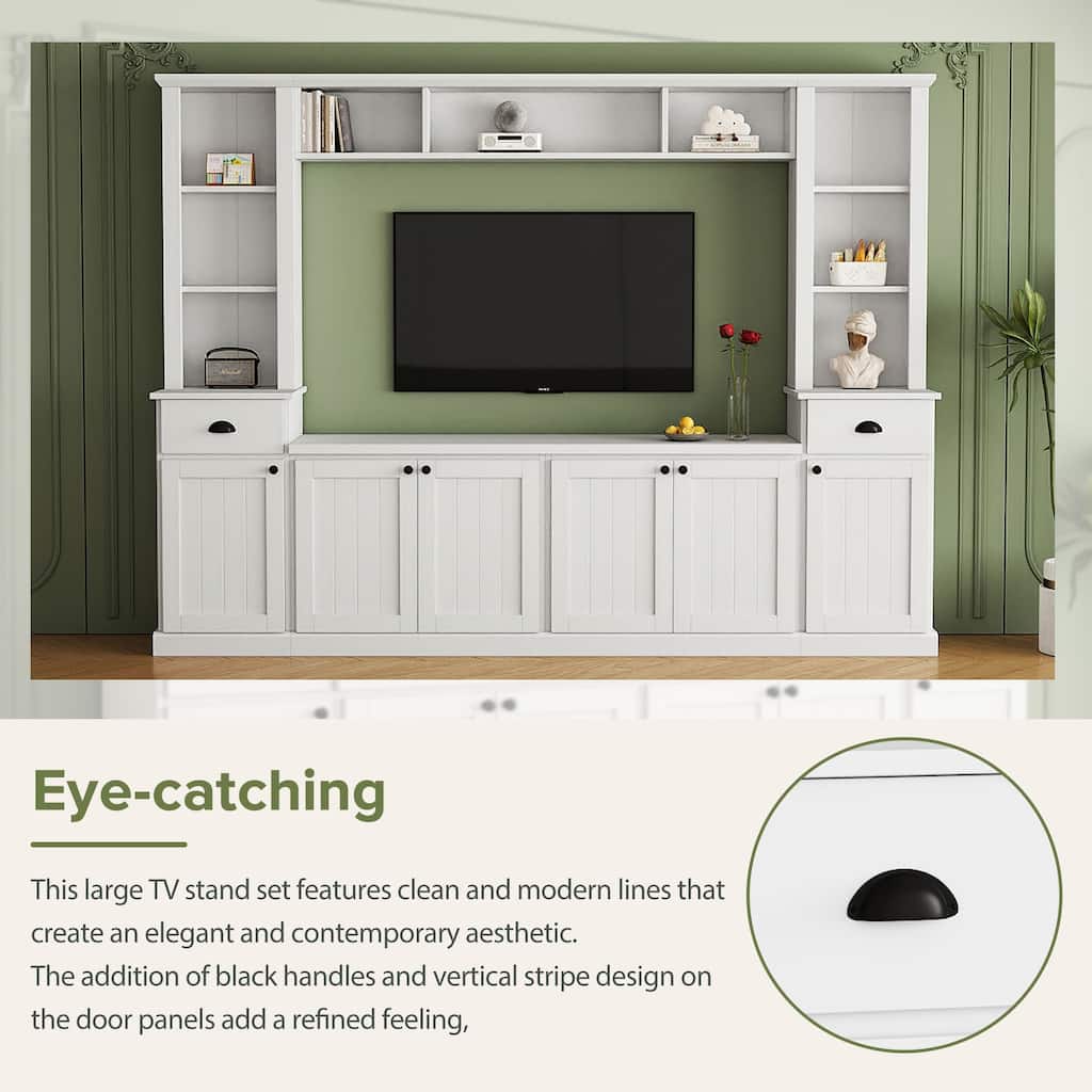 All in One Entertainment Wall Unit Sets with Adjustable Height Bridge, Television Cabinet Media Console Table for Living Room