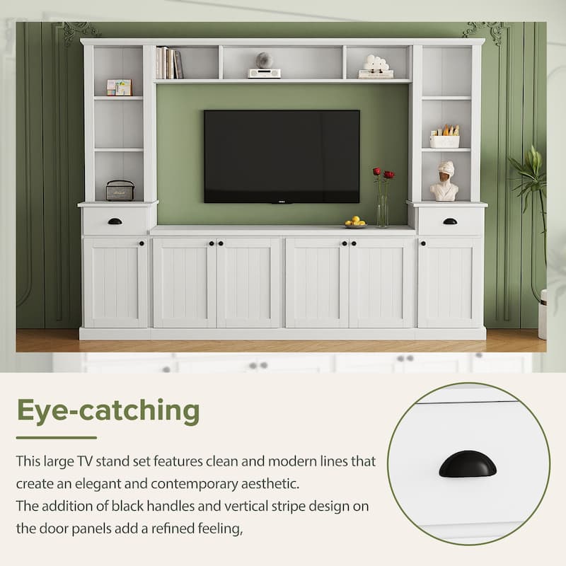 Roomfitters Modern Entertainment Wall Unit Set with Bridge, Large Media Console and TV Stand with Adjustable Shelves