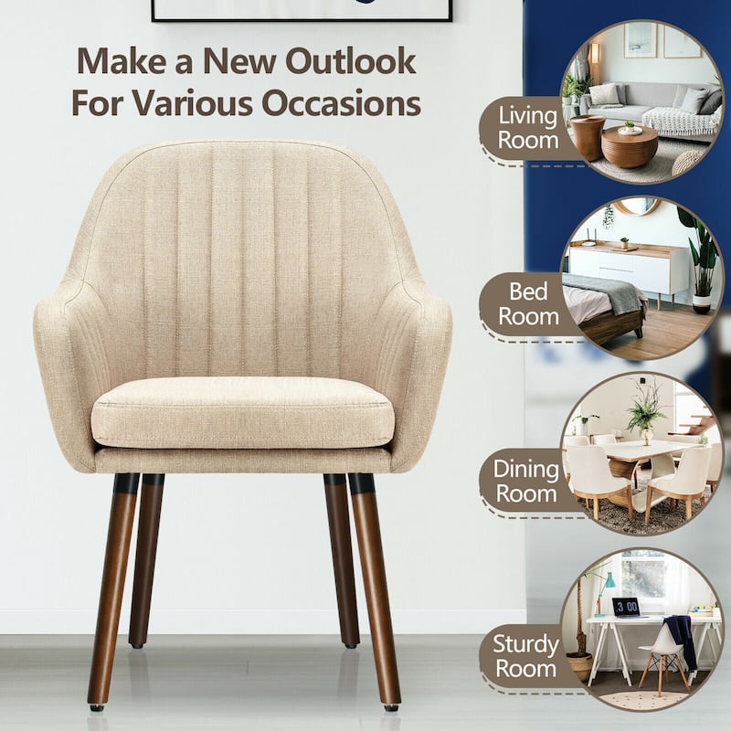 Gymax Set of 2 Accent Chairs Fabric Upholstered Armchairs w/Wooden - 17.5'' x 17.5'' x 3''