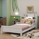 preview thumbnail 1 of 14, Twin Pine Wood Bed with Bookcase Headboard, LED Motion Sensor Light, Guardrails, White White