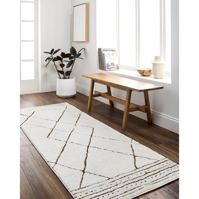 Livabliss Casual Freud Diamond Area Rug - 6'7" x 9' - Burnt Orange/Cream