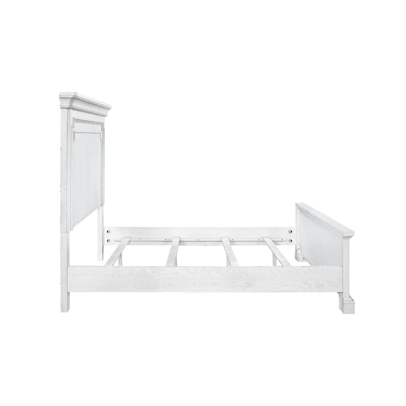 King Panel Bed - White Mist Finish, Elegant Design, Requires Box Spring
