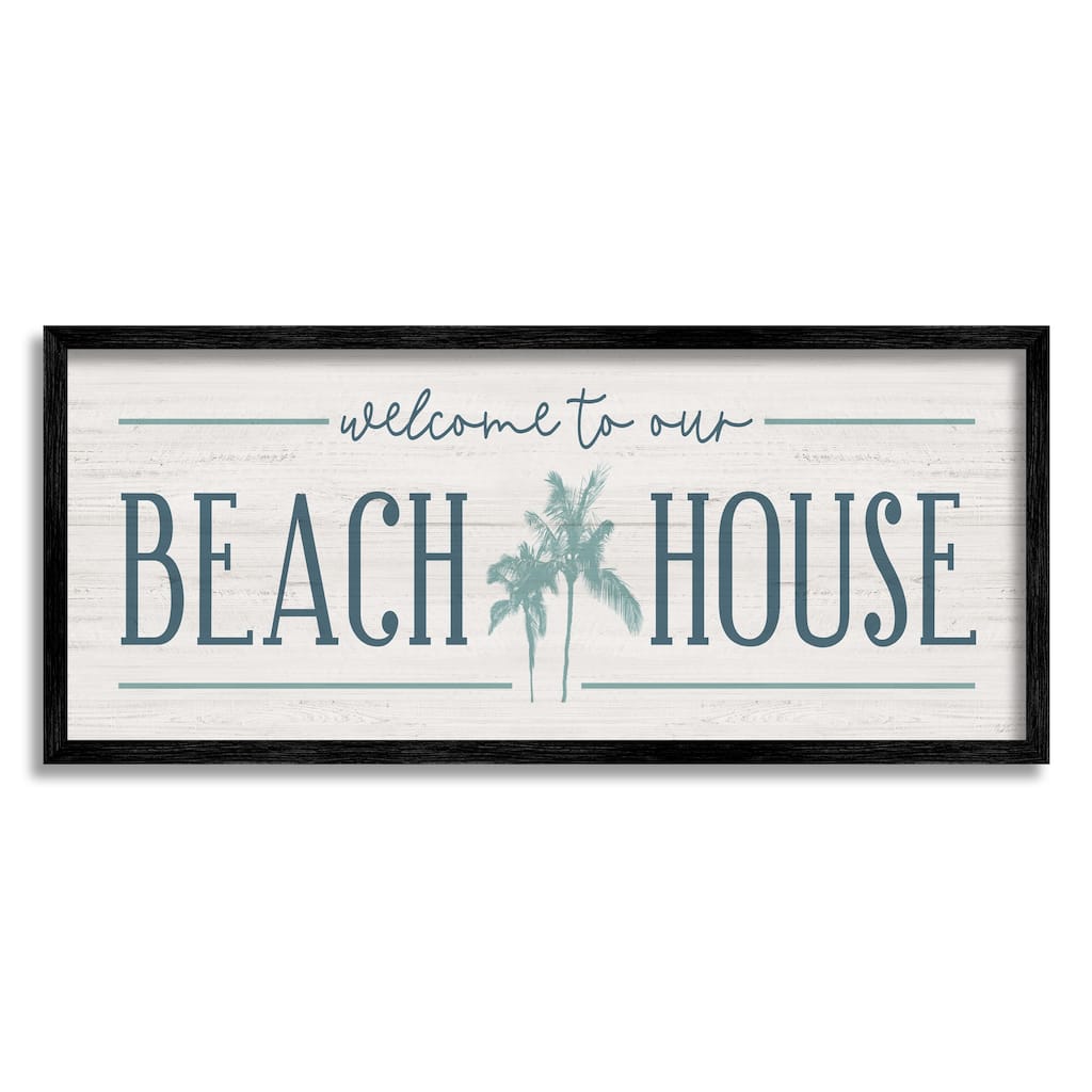 Stupell Welcome to Beach House Sign Blue Palm Trees Framed Wall Art - Green