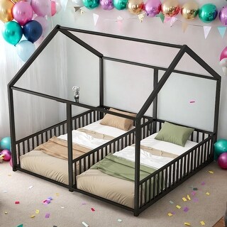 Kids and Baby Twin Size Metal House Platform Beds,Two Shared Beds For Home