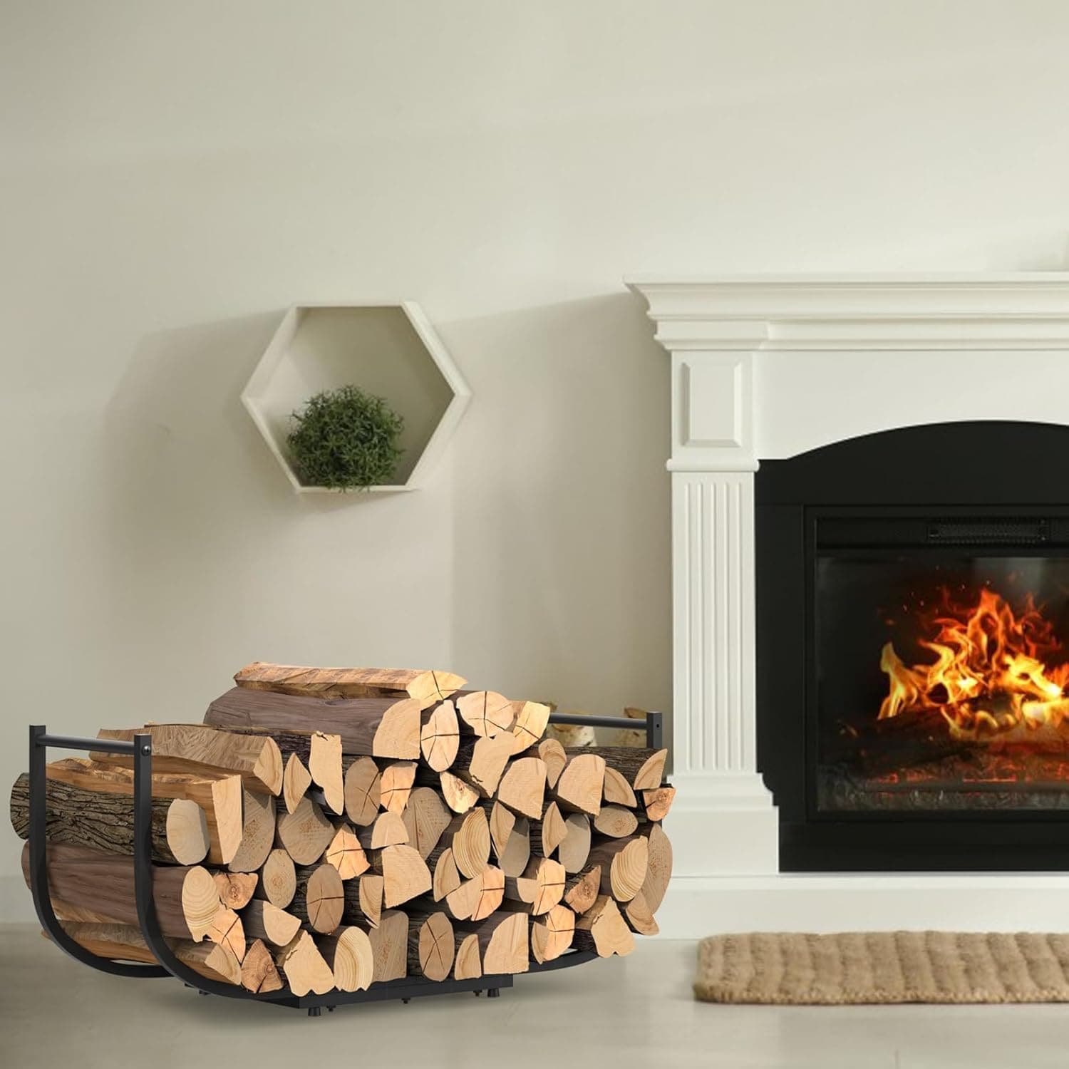 U Shaped Firewood Rack and Outdoor for Fireplace Wood Storage