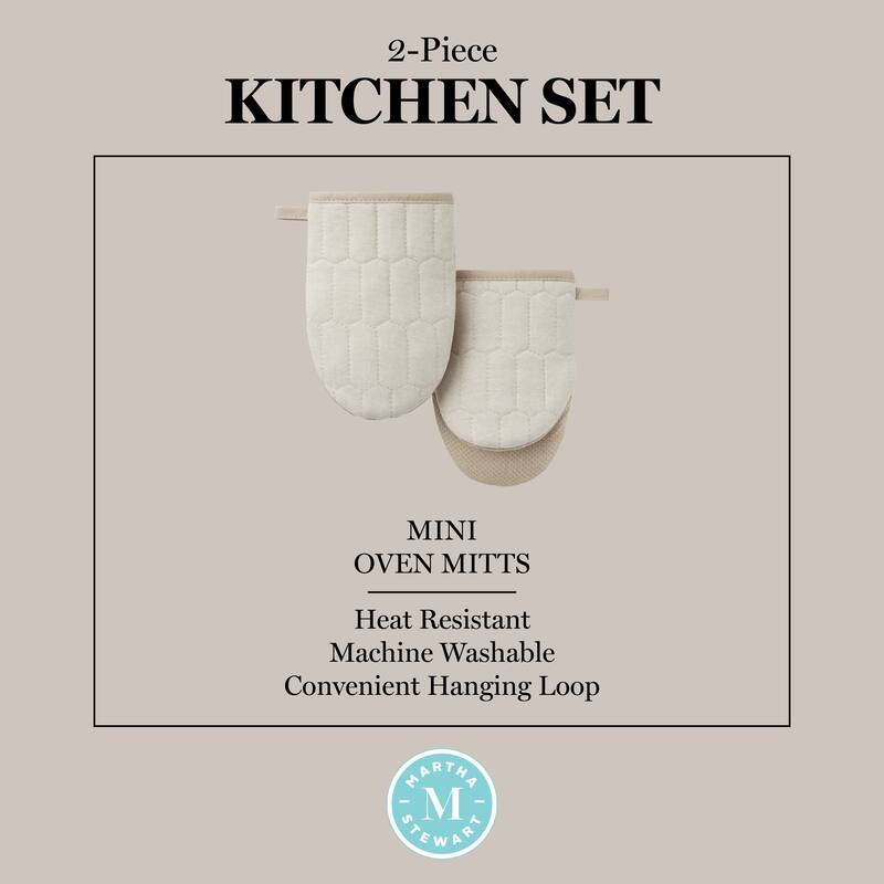 MARTHA STEWART Honeycomb Quilted Chambray Mini Oven Mitt 2-Pack Set