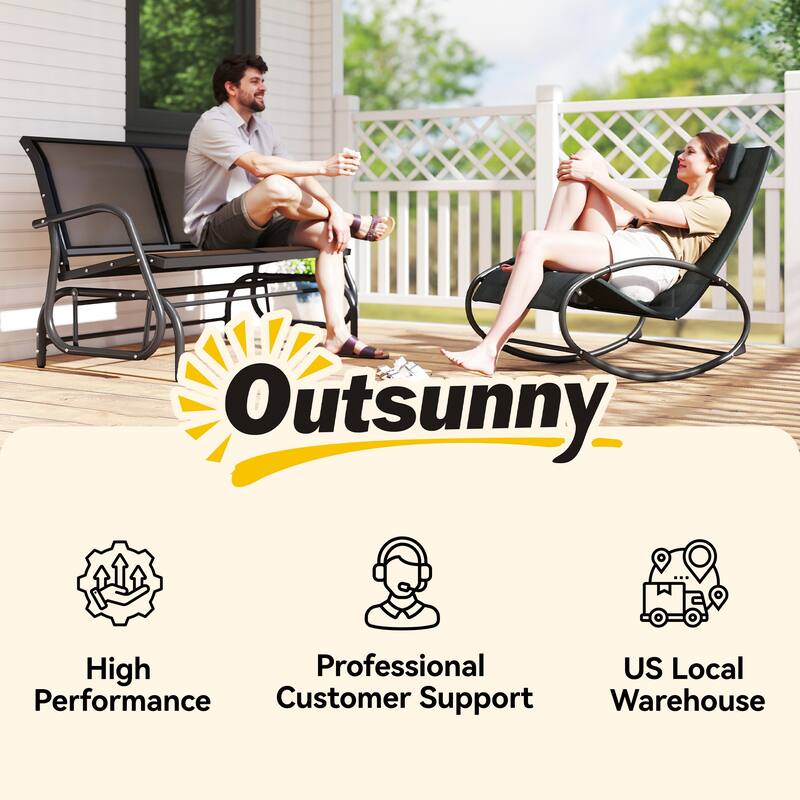 Outsunny 2-person Black Outdoor Double Rocker Glider Bench