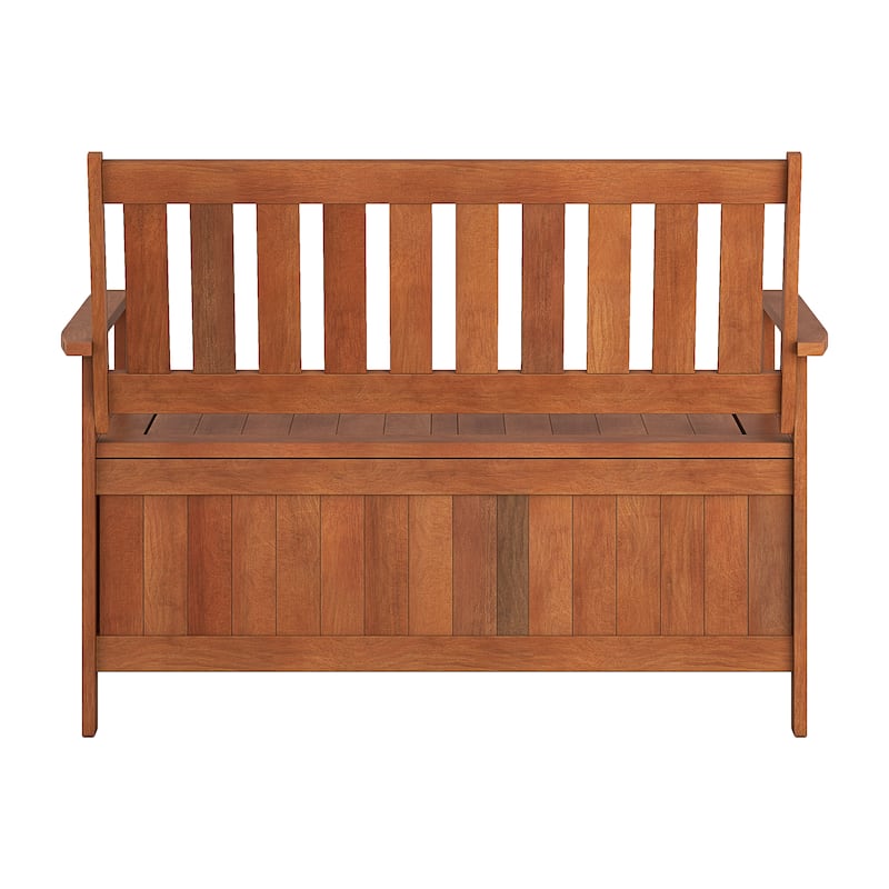 CorLiving Miramar Natural Hardwood Outdoor Storage Bench - N/A