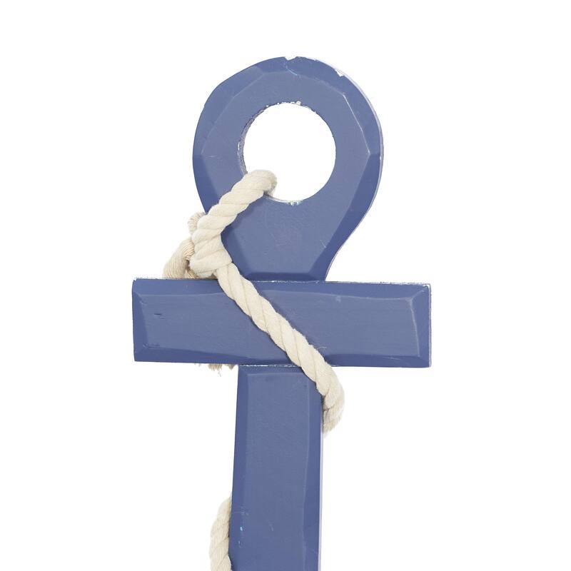 Wood Anchor Home Wall Decor with Twisted Rope - White or Blue - Roche River Decor