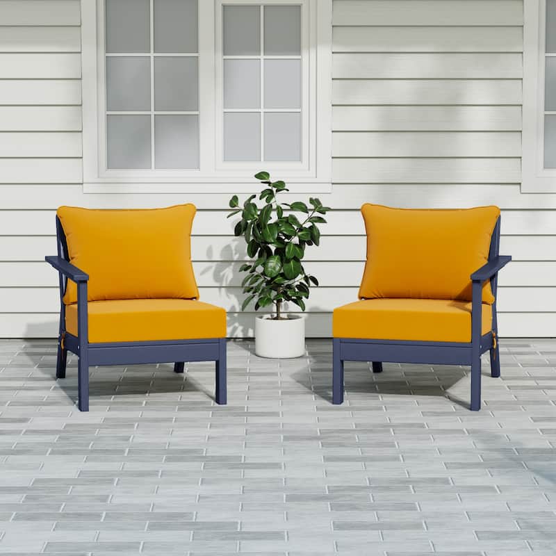 Polytrends Birchwood All Weather HDPE Outdoor Patio Deep Seating Navy Blue Loveseat (2-Piece) - Navy Blue/Yellow