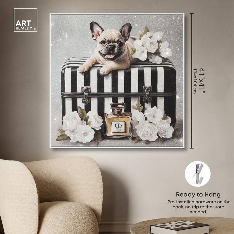 Frenchie Luggage Flowers Canvas by Art Remedy