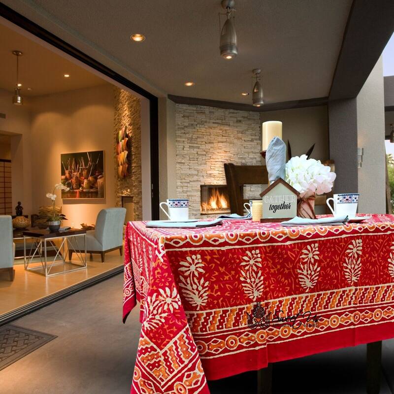 Dabu Floral Hand Block Print Cotton Tablecloth Rectangle Collection