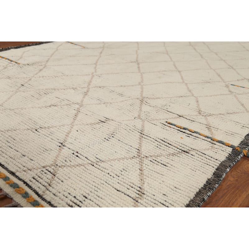 Stripe / Trellis Moroccan Oriental Area Rug Handmade Wool Carpet - 5'9"x 9'10"
