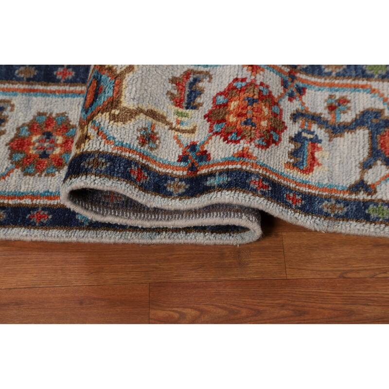 All-Over Geometric Oushak Indian Area Rug Hand-Knotted Wool Carpet - 7'9"x 9'10"