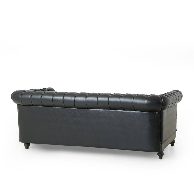 78.75" Retro Comfy 3-Seat Sofa with Rivet Detailing and Wooden Legs