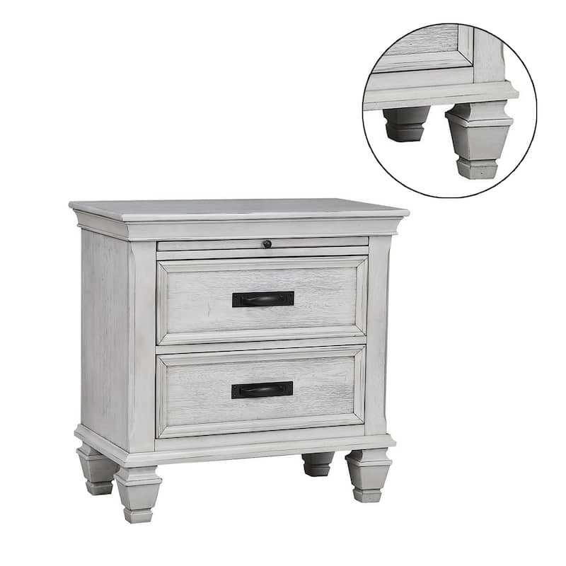 2 Drawers Wooden Nightstand, Antique White