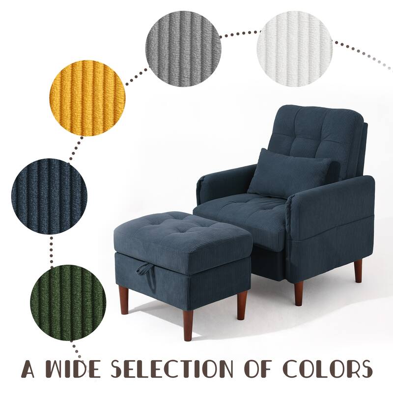Adjustable Backrest Lounge Accent Chair Set with Storage Ottoman