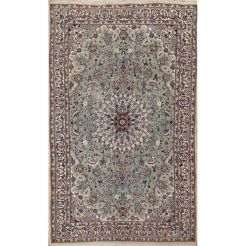 Vintage Floral Nain Persian Wool Area Rug Hand-knotted Foyer Carpet - 5'1" x 8'2"