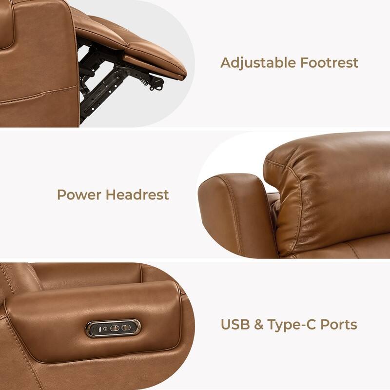 Spruce & Spring Genuine Leather Power Reclining Sofa with Wireless Charging