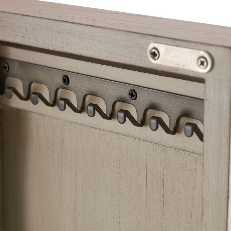 Wooden Geometric Oval Rattan Jewelry Cabinet with Mirrored Lift Top - Light Gray - Roche River Decor - 18"W x 20"L x 47"H