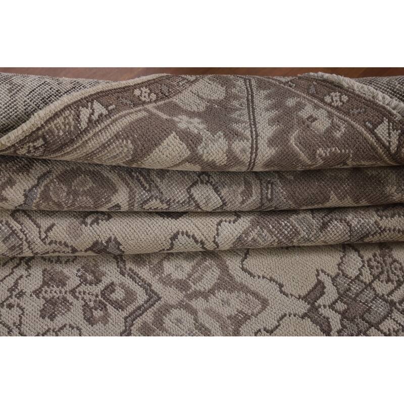 Distressed Tabriz Persian Vintage Area Rug Handmade Beige Wool Carpet - 6'7" x 9'6"