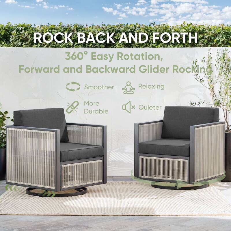 Pocassy 4-Piece Outdoor 5 Inch Swivel Chair with Ottoman