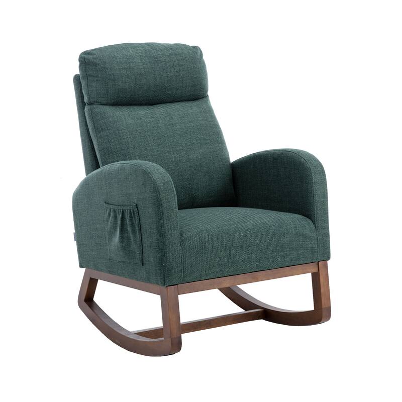 Modern 27" Upholstered Rocking Chair with Wood Legs and Side Pocket