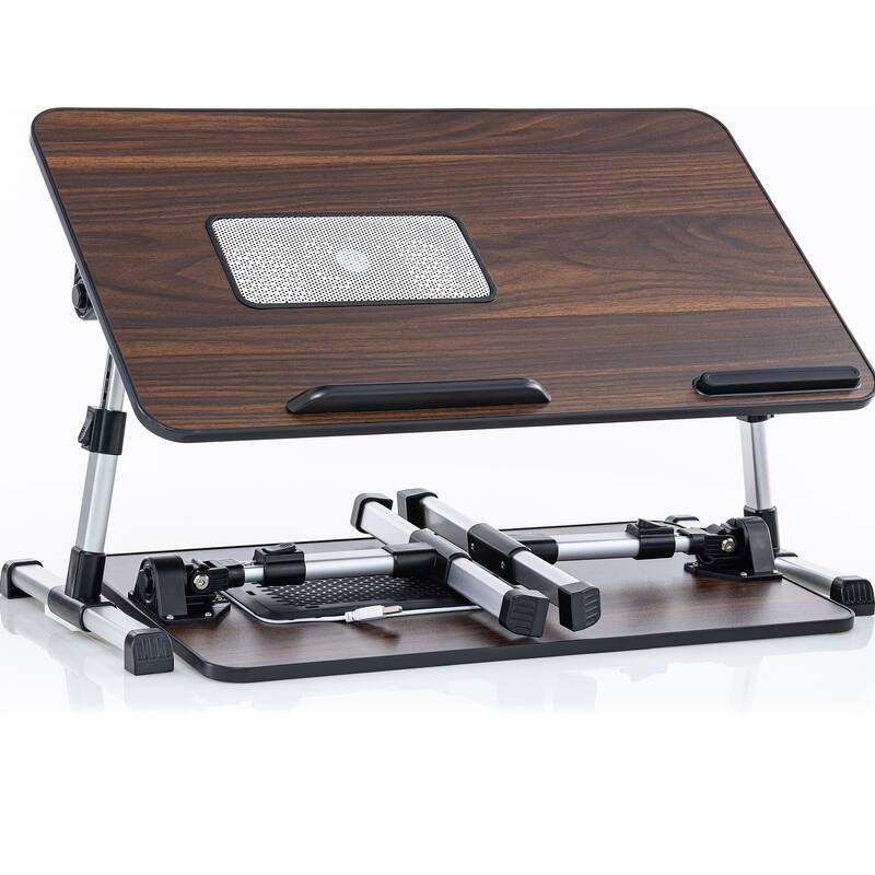 Husband Pillow - Lap Desk Wood Small Top - Fits Up to 17" Laptop - with Dual Cushion, Multifunctional Slot for Tablet