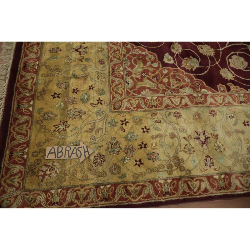 Hand Knotted Oriental 100% Wool Carpet Traditional Floral Red Agra Area Rug - 12' 0'' X 9' 1''