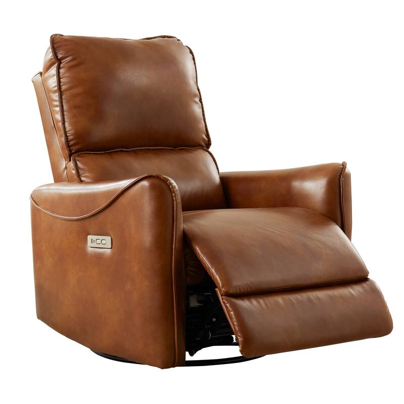 Brown Color Air Leather Electric Recliner Chair With Rocker And Swivel