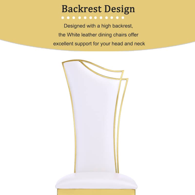 White Tufted Dining Chairs with PU Leather Upholstered and Polished Gold Legs