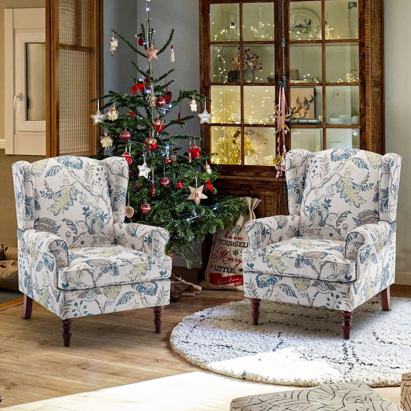 Erommy Modern Accent Chair, High Back Armchair, Upholstered Fabric Button Single Sofa with Wooden Legs for Living Room