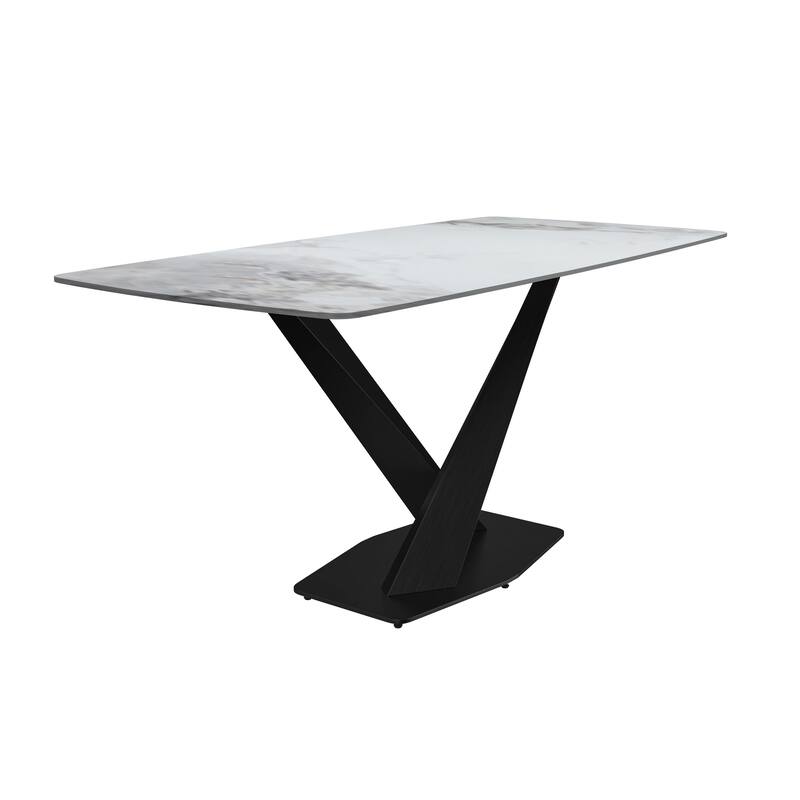 Voren Dining Table with Stone or Glass Tabletop in Black Steel Base