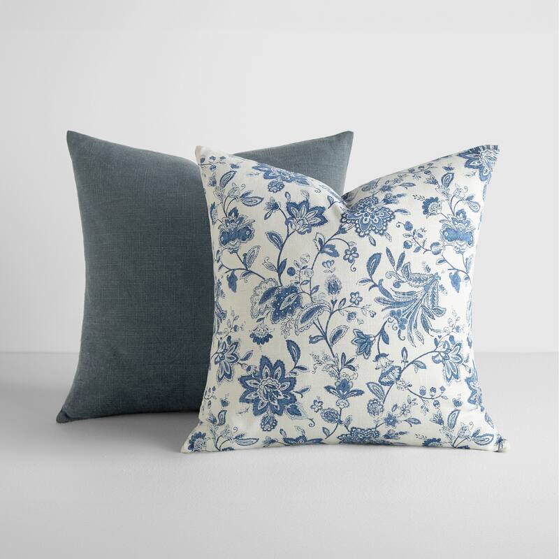 2-Pack Cotton Slub Decor Throw Pillows in Jacobean - Navy