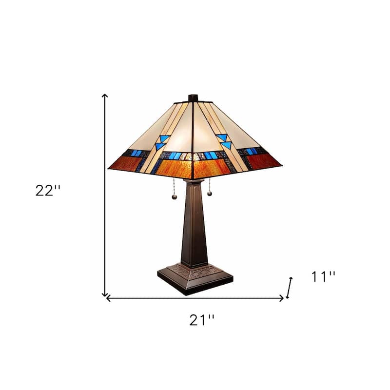 Vintage 22" Metal Two Light Table Lamp with Off White Empire Shade - 11" x 21" x 22"