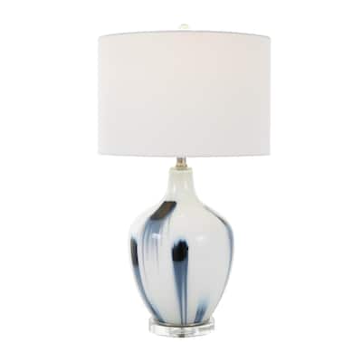 Glass Abstract Room Accent Lamp with Blue Drip Splatter Design - White - Roche River Decor