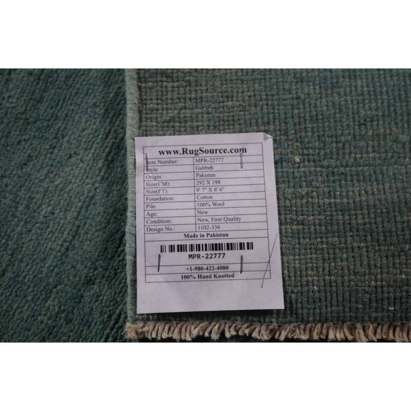 Aqua Blue Gabbeh Modern Area Rug Handmade Wool Carpet - 6'6" x 9'7"