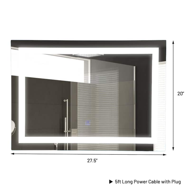 Costway Bathroom LED Mirror Wall-mounted 3-Color Dimmable Touch Button - White - 27.5'' x 17 '' X 1''